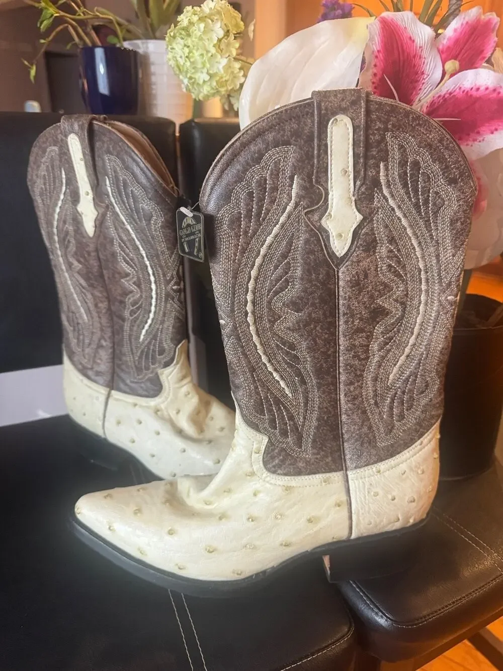 New MEN BOCA NEGRO GOLD LINE OSTRICH BOOT 8.5 (1400